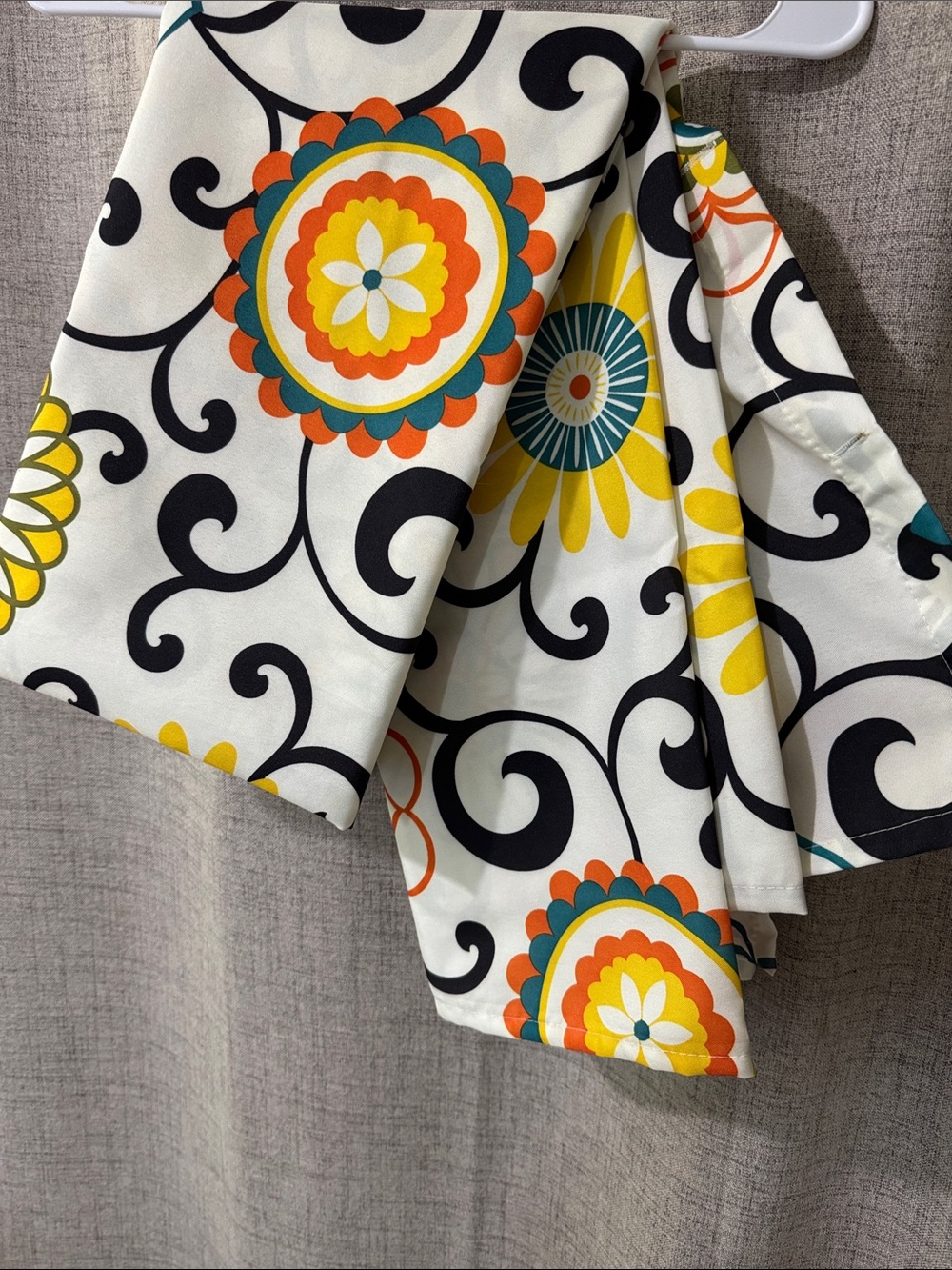 Bright Floral Scroll Shower Curtain Panel in White and Yellow